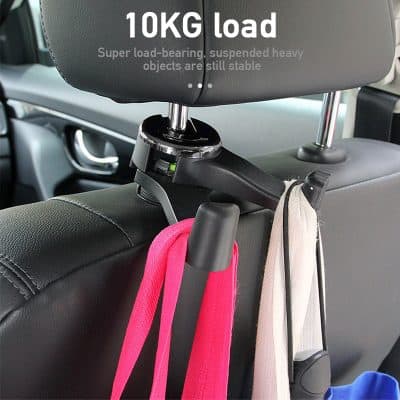 10kg load car headrest hook, sturdy and reliable for hanging bags or accessories during travel.