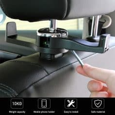 Secure vehicle headrest phone holder, easy to install, made from safe material, supports up to 10kg weight, compatible with mobile phones, ideal for car travel accessories.