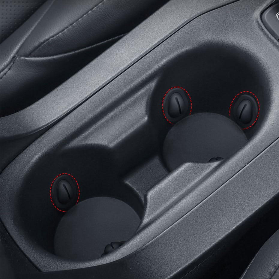 Rechargeable car cup holder with dual power outlets, ideal for charging devices on the go. Durable black plastic design fits seamlessly into vehicle interiors, providing convenient access to power while driving.