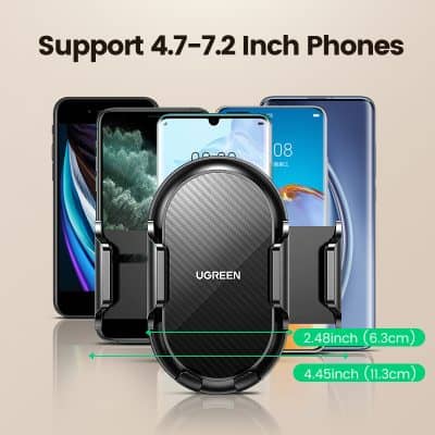 Support 4.7-7.2 inch smartphones with UGREEN car phone holder, compatible with various models for secure mounting and easy access.