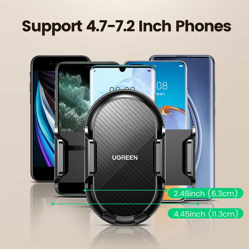 Support 4.7-7.2 inch smartphones with UGREEN car phone holder, compatible with various models for secure mounting and easy access.