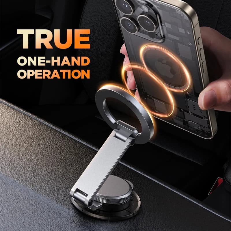 Sleek wireless car phone holder with one-hand operation for safe driving and easy device mounting.