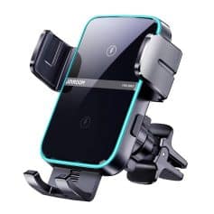 Wireless car phone holder with adjustable grip, fast charging, and secure mounting for smartphones. Perfect for hands-free driving and accessing devices safely on the road.