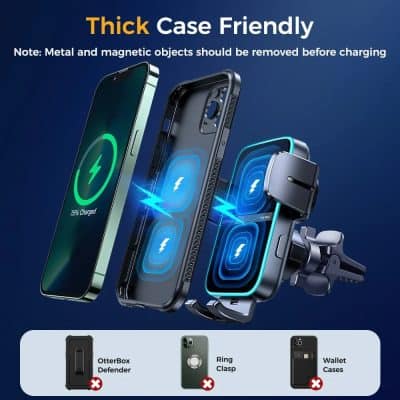 Enhanced wireless charging for smartphones with thick cases, magnetic compatibility, and fast charging technology, ideal for iPhone and Android devices.