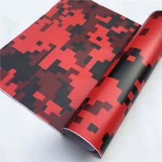 Vibrant red and black digital camouflage wrapping paper with pixelated pattern, ideal for gift wrapping, crafting, or promotional displays at Monalisa Medical Store.