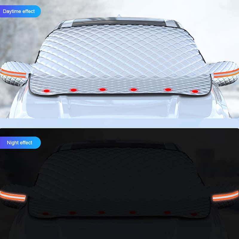 Sunshade car windshield cover with day and night effect for UV protection and privacy, ideal for enhancing vehicle comfort and safety.