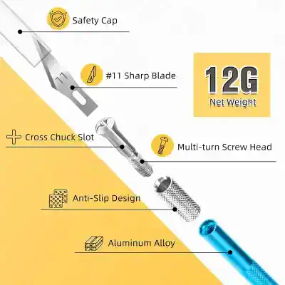 High-quality surgical scalpel with precision #11 sharp blade, anti-slip grip, and durable aluminum alloy handle, ideal for medical and dental procedures.