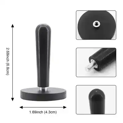 Black stamp pad stand for optical store signage and display, with base and threaded screw for stability. Perfect for optometry shops and medical display purposes.