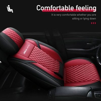 Luxurious red and black heated car seat cover with quilted design, enhancing comfort and style for vehicle interior. Perfect for car enthusiasts seeking premium automotive accessories.