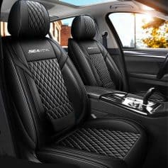 Dark luxury car seat covers with diamond quilted design, custom fit, and premium leather for a stylish upgrade. Enhance comfort and style in your vehicle with high-quality seat protection.