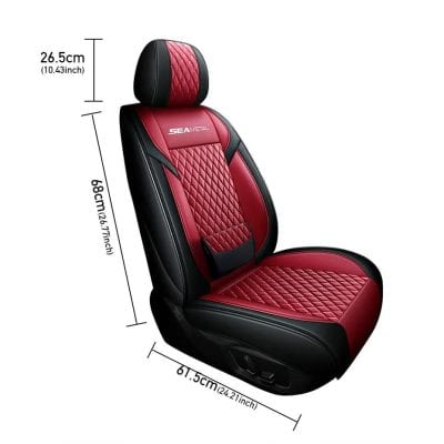 Luxurious red and black car seat with diamond-stitched leather upholstery, adjustable headrest, and ergonomic design, perfect for comfort and style in automotive interiors.