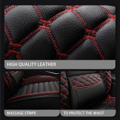 Leather upholstery with red stitching for luxury car seats and interior design.