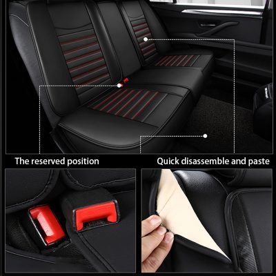Black car seat cover with red striped design for automotive interior protection.