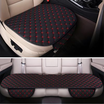 Luxury car seat and back seat protective mats with quilted black and red diamond stitching, designed for vehicle interior comfort and style, available at Monalisa Medical Store.