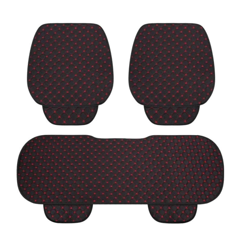 Premium black and red car dashboard mat set, custom fit with anti-slip design, enhances vehicle interior aesthetics and protects against sunlight and dust. Perfect for car enthusiasts.