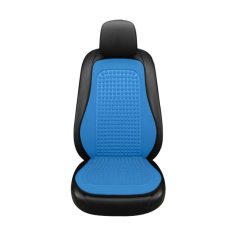 Ergonomic car seat cushion with blue and black design for comfort and support.