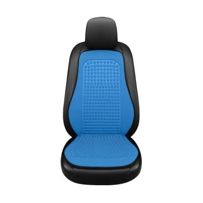 Ergonomic car seat cushion with blue and black design for comfort and support.