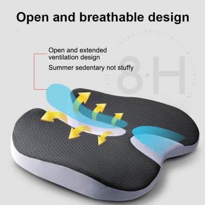 Breathable ergonomic pillow with open ventilation design for enhanced airflow, ideal for summer comfort and sedentary use, promoting better sleep and posture.