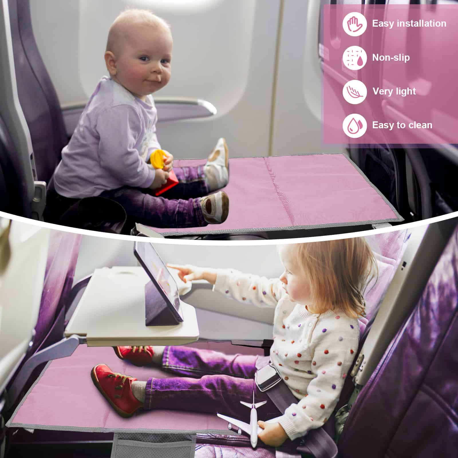 Comfortable airplane seat covers for children, lightweight, non-slip, easy to install and clean, ideal for safeguarding young passengers on flights.