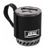 Black portable coffee mug with a clock face lid and neoprene sleeve, ideal for outdoor activities and travel, from Monalisa Store.