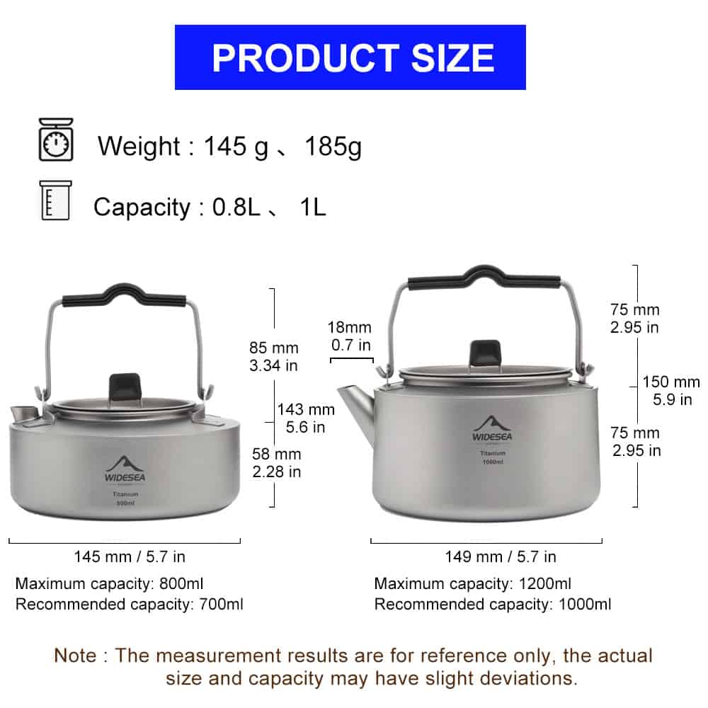 Stainless steel kettle with ergonomic handle, compact design, ideal for boiling water, 0.8L to 1L capacity, perfect for camping or home use.