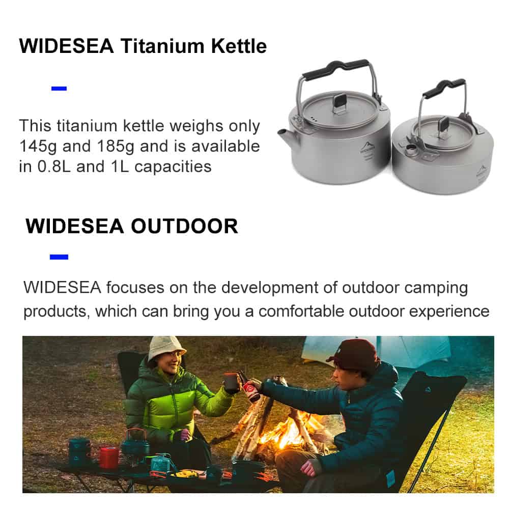 Stainless steel titanium kettle available at Monalisa Store, perfect for outdoor camping and portable cooking needs. Suitable for adventurers seeking durable, lightweight outdoor kitchen essentials.