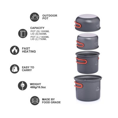 Durable collapsible outdoor pot set with fast heating, foldable design, lightweight, and food-grade materials perfect for camping, hiking, and outdoor meals.