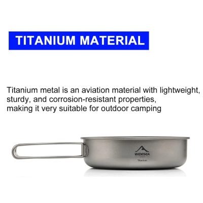 AlT text only: Monalisa Medical titanium camping cookware with lightweight, durable, corrosion-resistant properties for outdoor adventure and camping.