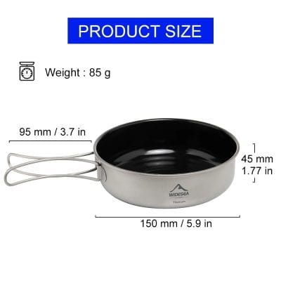 Stainless steel camping frying pan with handle, lightweight durable cookware for outdoor cooking and camping trips.