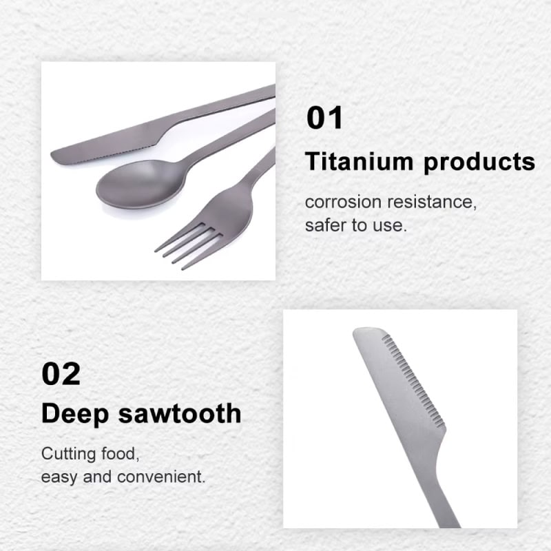 Stainless steel cutlery set, titanium utensils for dining, corrosion-resistant kitchenware, durable eating utensils for restaurants and home, safe and hygienic food tools.