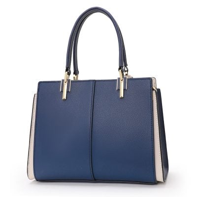 Elegant blue leather handbag with gold hardware, perfect for fashion-conscious women, available at Monalisa Store.