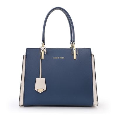 Elegant blue and white leather handbag with gold hardware, perfect for fashion-forward women seeking luxury accessories. Classic design suitable for everyday or special occasions.