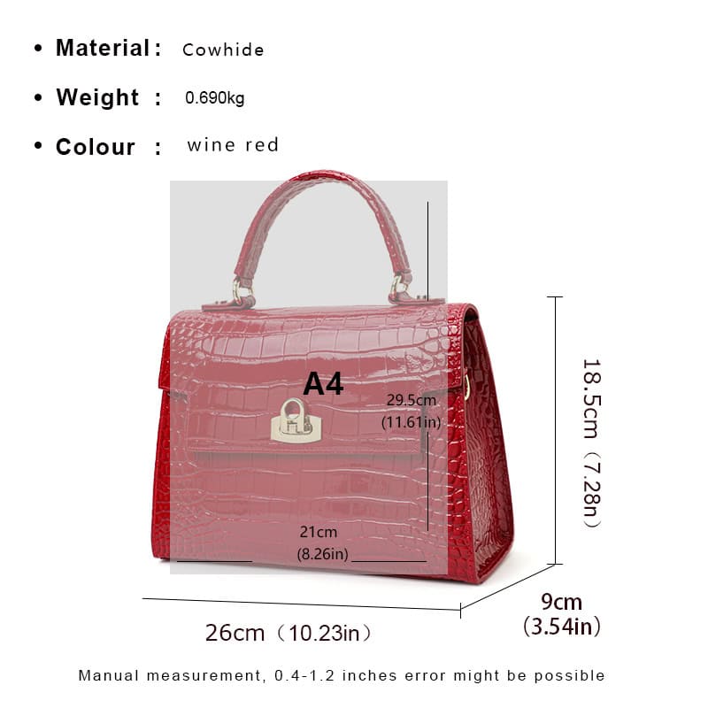 Luxury red crocodile-embossed leather handbag from Monalisa Store for women, elegant accessory for formal and casual occasions with spacious interior and stylish design.