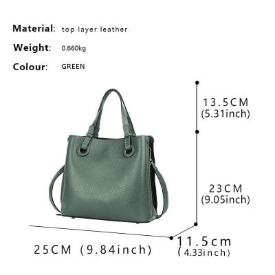 Elegant green leather tote bag, perfect for stylish women and professionals, featuring durable top layer leather and spacious interior for everyday use.
