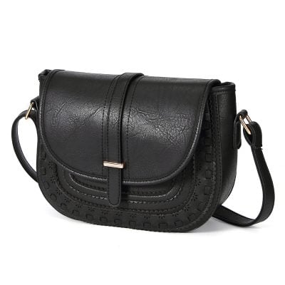 Elegant black leather handbag with detailed embroidery, perfect for stylish accessories and everyday use. High-quality design from Monalisa Store’s fashion collection.