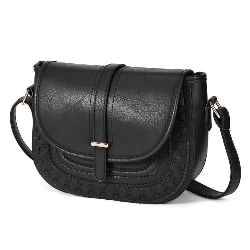 Elegant black leather handbag with detailed embroidery, perfect for stylish accessories and everyday use. High-quality design from Monalisa Store’s fashion collection.