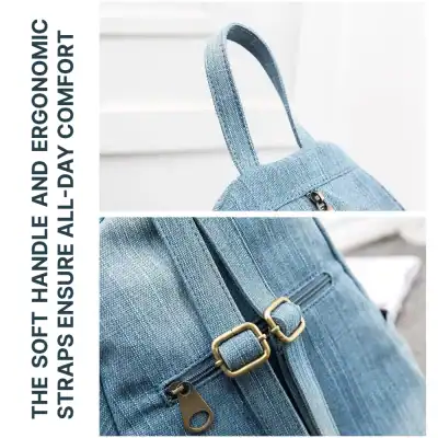 Grey denim tote bag with zipper pockets, ideal for everyday use and travel, stylish and functional, perfect for women on the go.