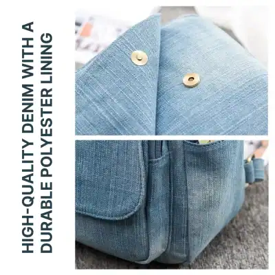 Durable polyester lining in high-quality denim fabric, made for fashionable and sturdy bags from Monalisa Store.