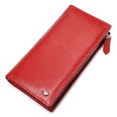 Red leather women's wallet with zipper closure and sleek design, perfect for stylish fashion accessories.
