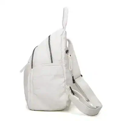 White stylish women's backpack with multiple zippered compartments, perfect for fashion, travel, and daily use. Durable and lightweight design for convenience and comfort.