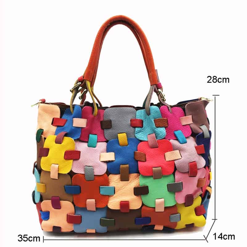 147318-c39349.jpg - Monalisa Store Colorful embroidered fashion tote bag with multiple bright fabric flowers and leather handles, ideal for stylish everyday use.
