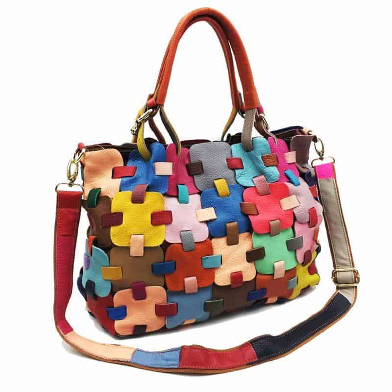 147318-e7b05d.jpeg - Monalisa Store Multicolored patchwork leather handbag with top handles and shoulder strap, fashionable women's accessories from Monalisa Store.
