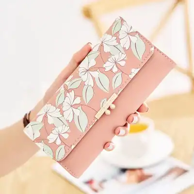 Pink floral wallet with gold clasp for women, ideal for fashion accessories and cosmetic storage at Monalisa Store.