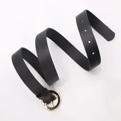 Black leather belt with metal buckle, perfect for men's fashion accessories and formal wear at Monalisa Medical Store.