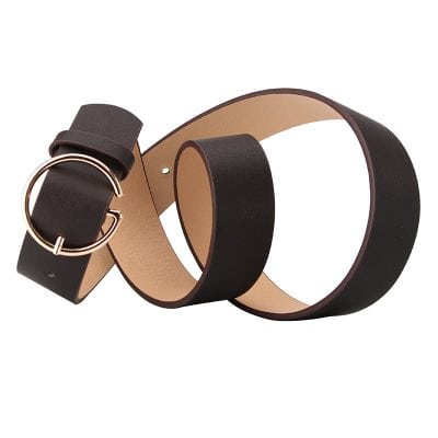 Fashion leather belt with gold buckle for women and men, stylish accessory for casual and formal wear. Perfect for everyday fashion, gift, or special occasion. High-quality, durable, and adjustable.