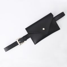 Black leather belt bag with pouch, versatile accessory for women and men, perfect for carrying essentials in style.