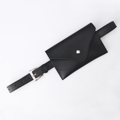 Black leather belt bag with pouch, versatile accessory for women and men, perfect for carrying essentials in style.
