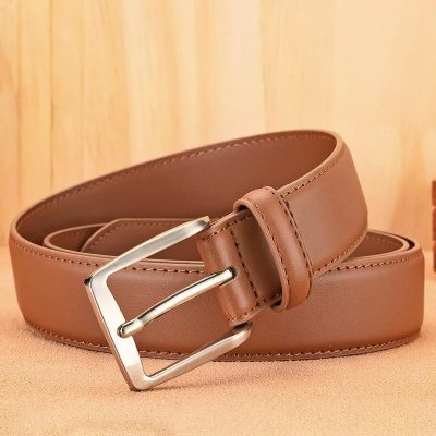 Leather belt with silver buckle for men's fashion, featured at Monalisa Store, optimal for accessorizing everyday or formal outfits.