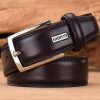 Genuine leather men’s belt with silver buckle, stylish and durable accessory for formal and casual wear.