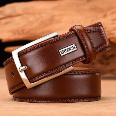 Brown leather belt with silver buckle, stylish accessory available at Monalisa Store for men and women.